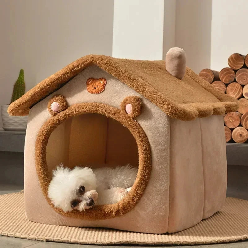 Winter Folding Pet House - Warm Plush Indoor Kennel