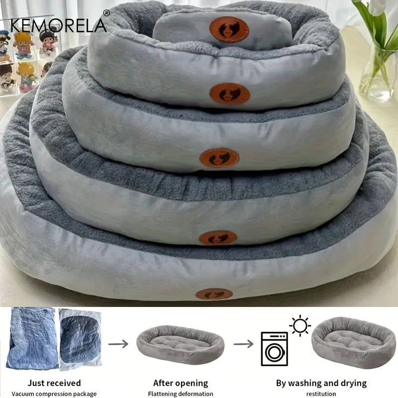 Plush Oval Pet Bed - Washable Cushion for Dogs & Cats