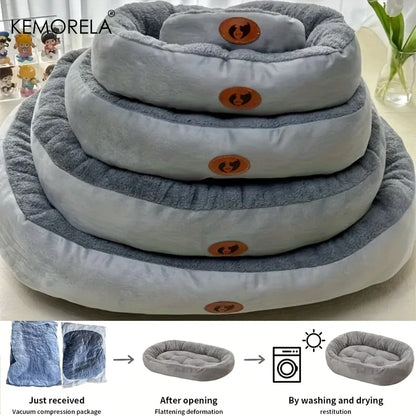 Plush Oval Pet Bed - Washable Cushion for Dogs & Cats