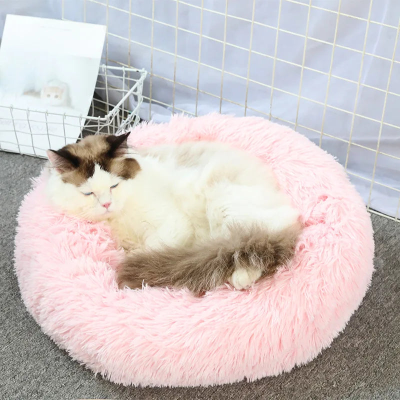 Super Soft Plush Pet Bed - Calming Donut Bed for Dogs & Cats