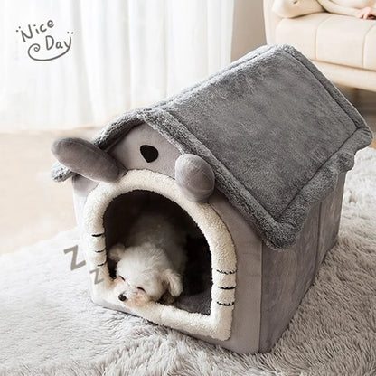 Winter Folding Pet House - Warm Plush Indoor Kennel