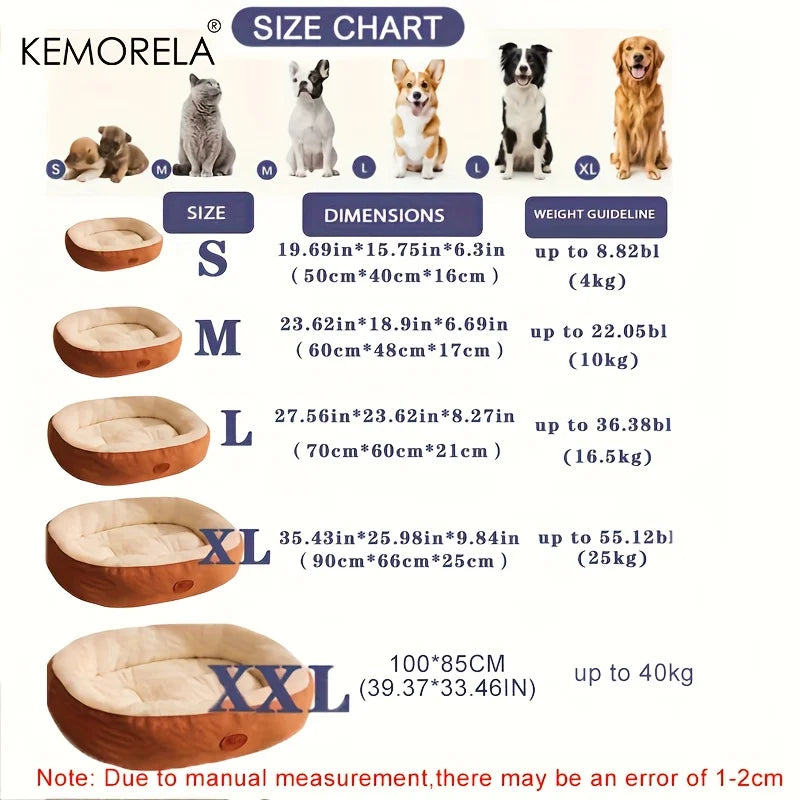 Plush Oval Pet Bed - Washable Cushion for Dogs & Cats