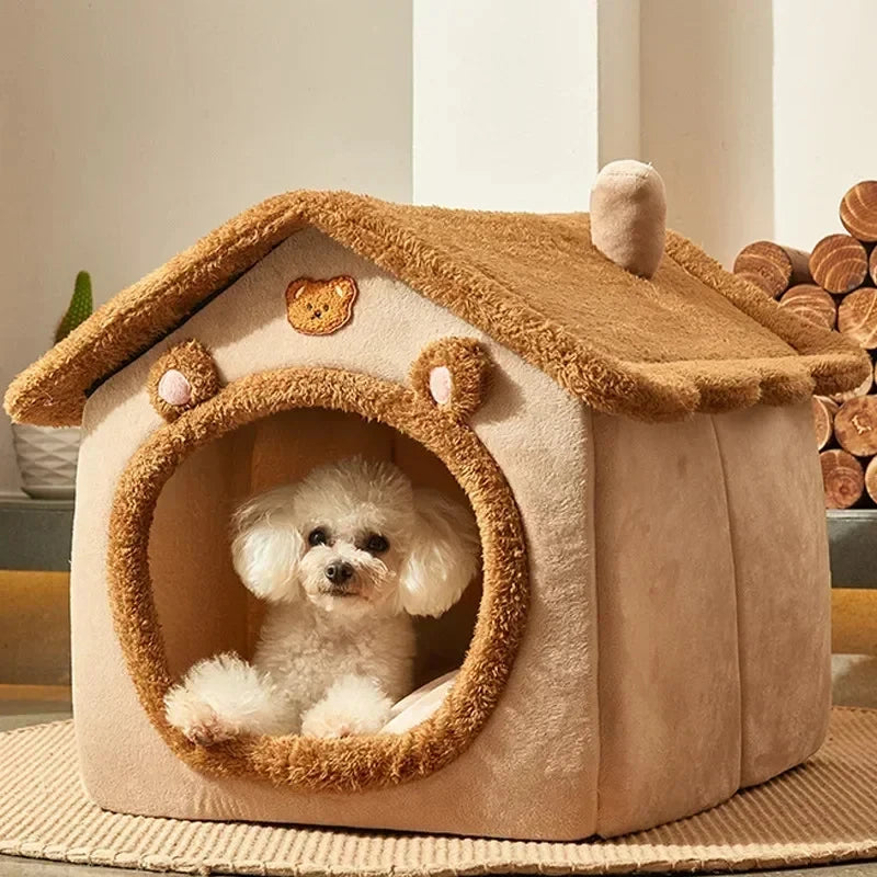 Winter Folding Pet House - Warm Plush Indoor Kennel