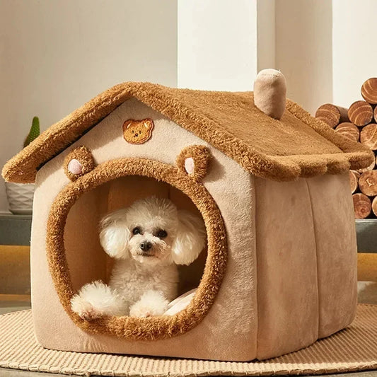 Winter Folding Pet House - Warm Plush Indoor Kennel