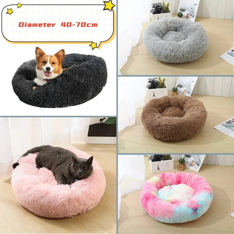 Super Soft Plush Pet Bed - Calming Donut Bed for Dogs & Cats