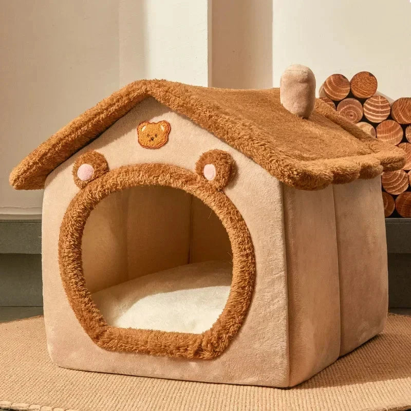 Winter Folding Pet House - Warm Plush Indoor Kennel