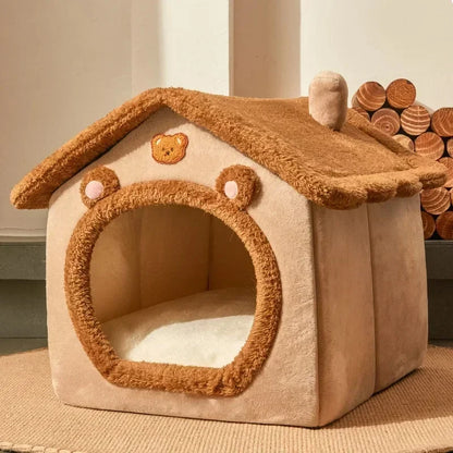 Winter Folding Pet House - Warm Plush Indoor Kennel