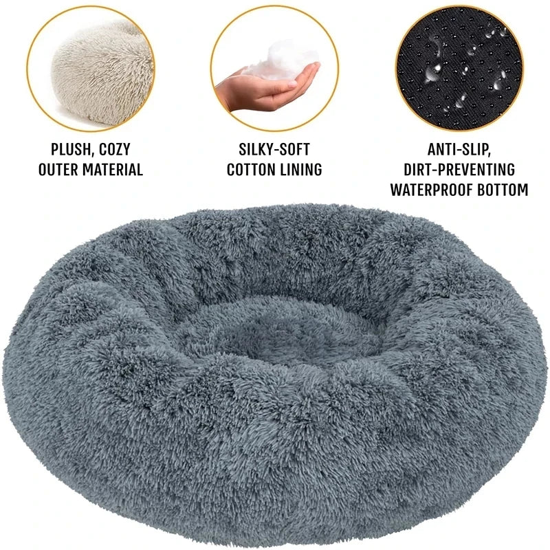Super Soft Plush Pet Bed - Calming Donut Bed for Dogs & Cats