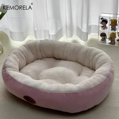 Plush Oval Pet Bed - Washable Cushion for Dogs & Cats