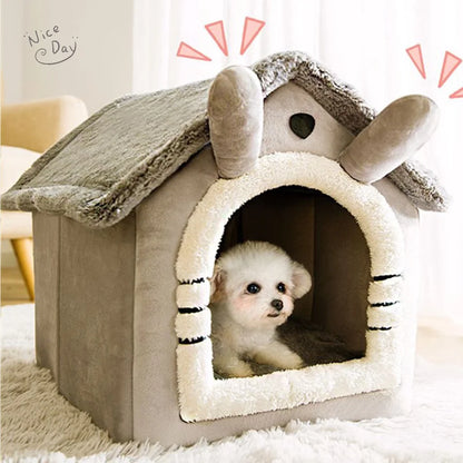 Winter Folding Pet House - Warm Plush Indoor Kennel