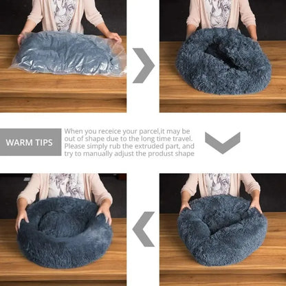 Super Soft Plush Pet Bed - Calming Donut Bed for Dogs & Cats