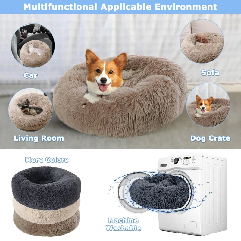Super Soft Plush Pet Bed - Calming Donut Bed for Dogs & Cats