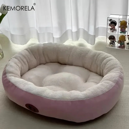 Plush Oval Pet Bed - Washable Cushion for Dogs & Cats