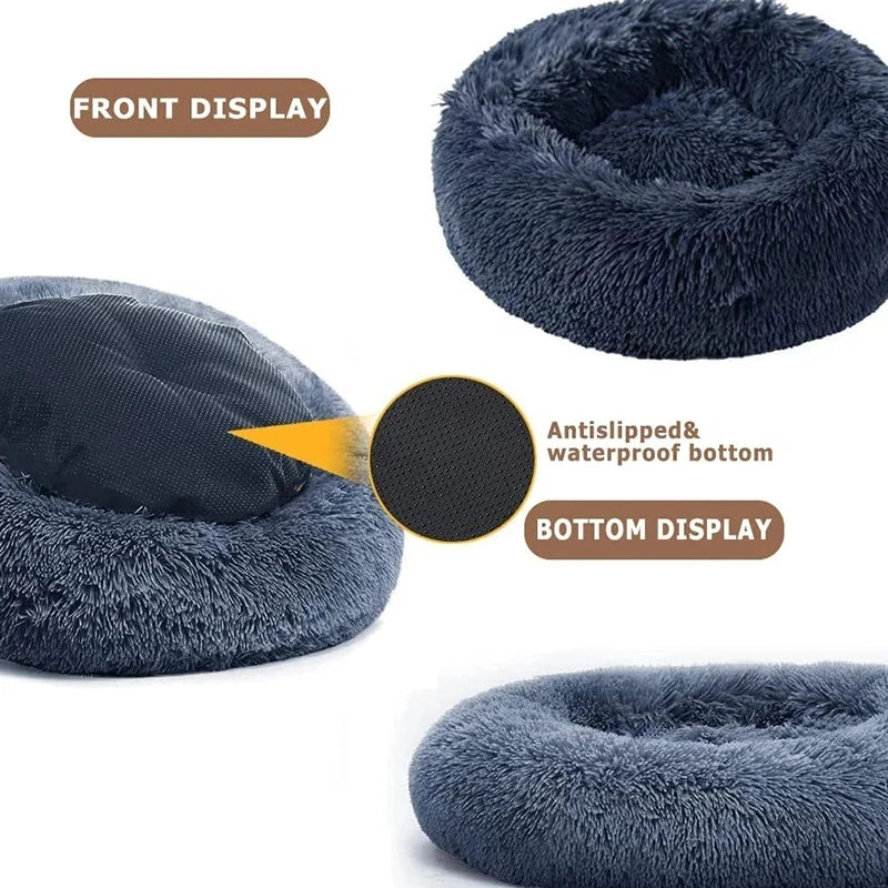 Super Soft Plush Pet Bed - Calming Donut Bed for Dogs & Cats