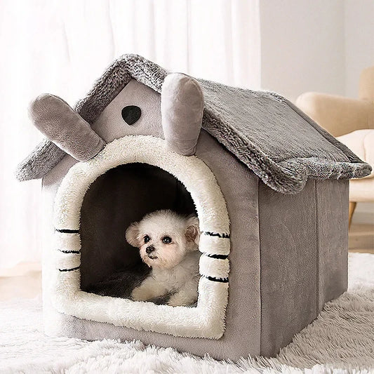 Winter Folding Pet House - Warm Plush Indoor Kennel