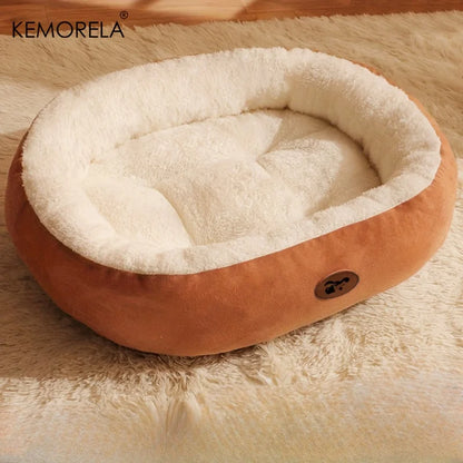 Plush Oval Pet Bed - Washable Cushion for Dogs & Cats